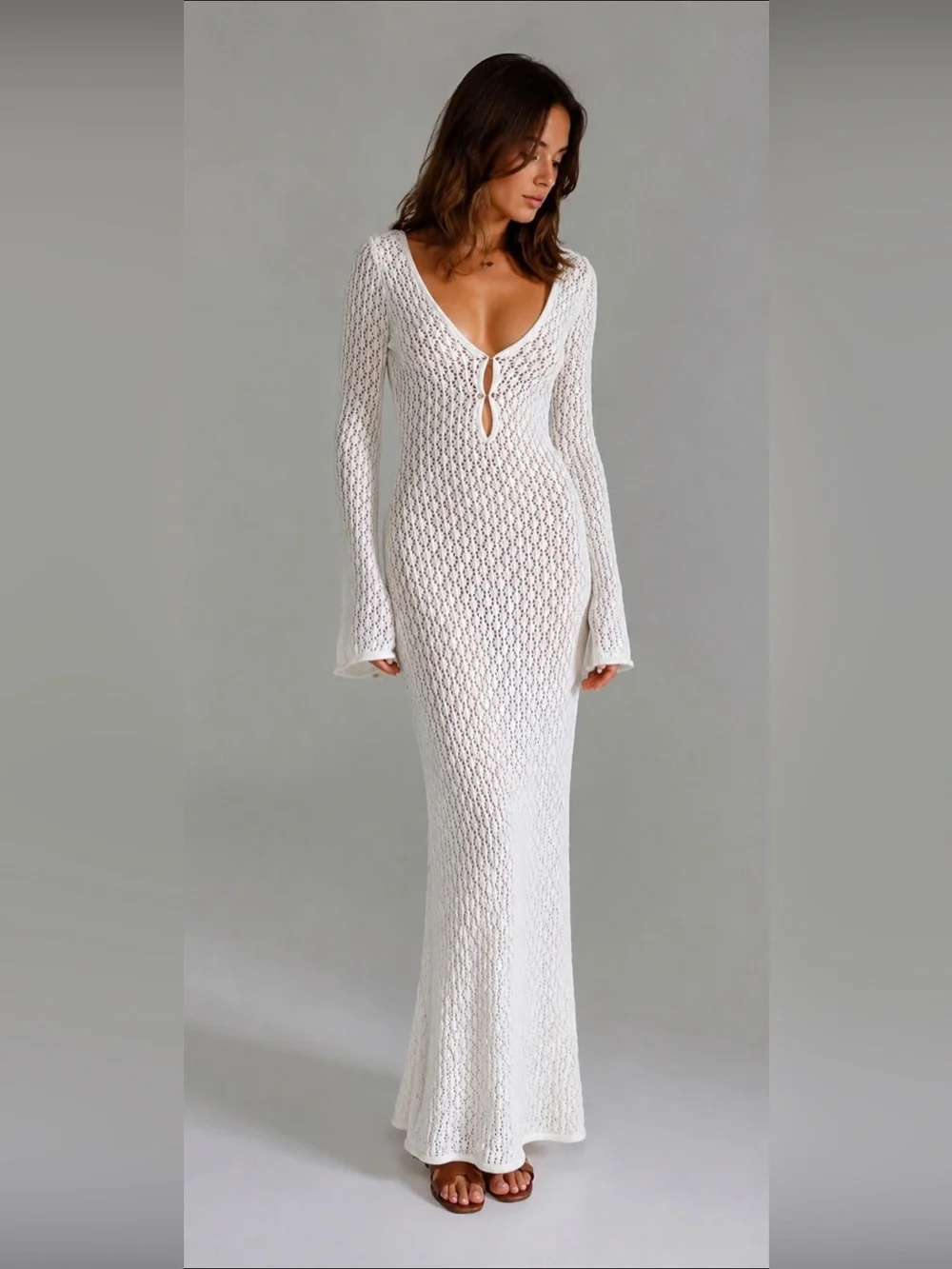 Commense Cover Up Long Sleeve Open Back Long Dress XS - Picture 3 of 4